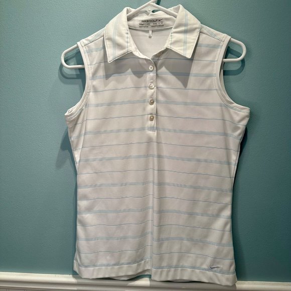 Nike Golf Size Small 4 6 Fit Dry Dri sleeveless Polo Tank Tennis White Blue - Picture 16 of 16